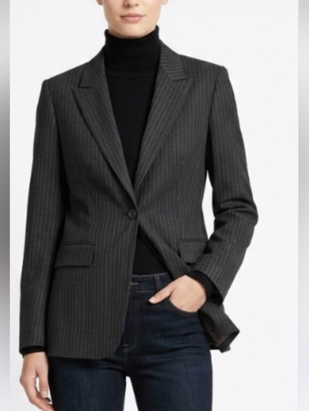 Charles Gray London Vintage Gray Wool Blend Classic Pinstripe Women's Blazer